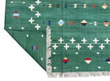 Modern Handmade Cotton Forest Green And White Shooting Star Rug-6814