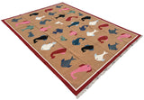 Modern Handmade Cotton Tan And Red Fish Patterned Area Rug-6840