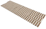 Modern Handmade Cotton Tan And White Up Down Striped Dhurrie Runner-6850