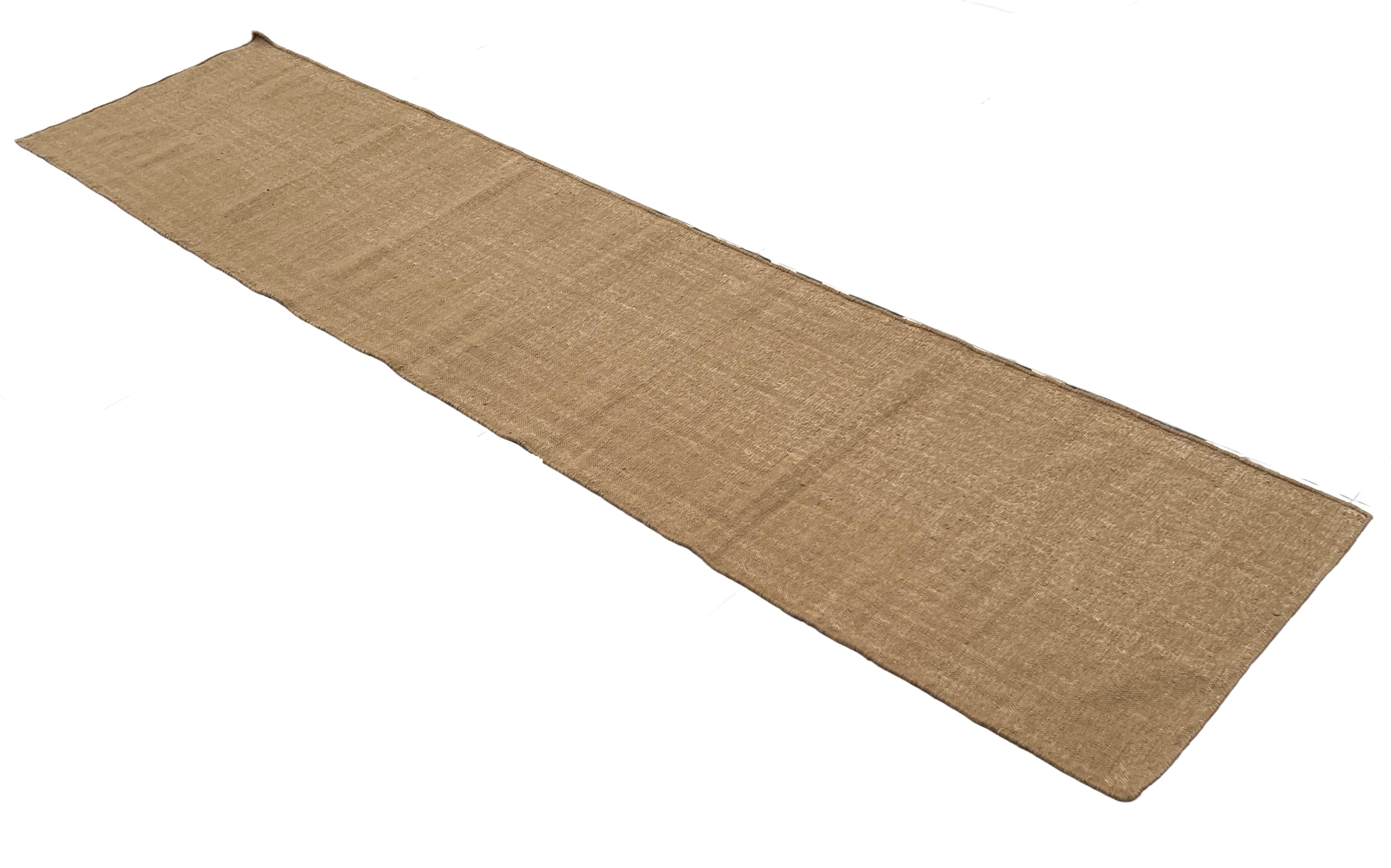 Modern Handmade New Zealand Wool Solid Beige Runner Dhurrie Rug - 6807