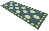 Modern Handmade New Zealand Wool Moss Green, Cream And Sky Blue Geometric Runner-6838