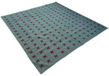 Modern Handmade Woolen Turquoise Blue And Burgundy Cross Pattern Rug-6804