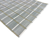 Modern Handmade Cotton Gray, Cream And Olive Green Windowpane Checked Area Rug-6853