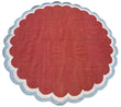 Handmade Cotton Terracotta, Cream And Sky Blue Round Scalloped Rug -9669