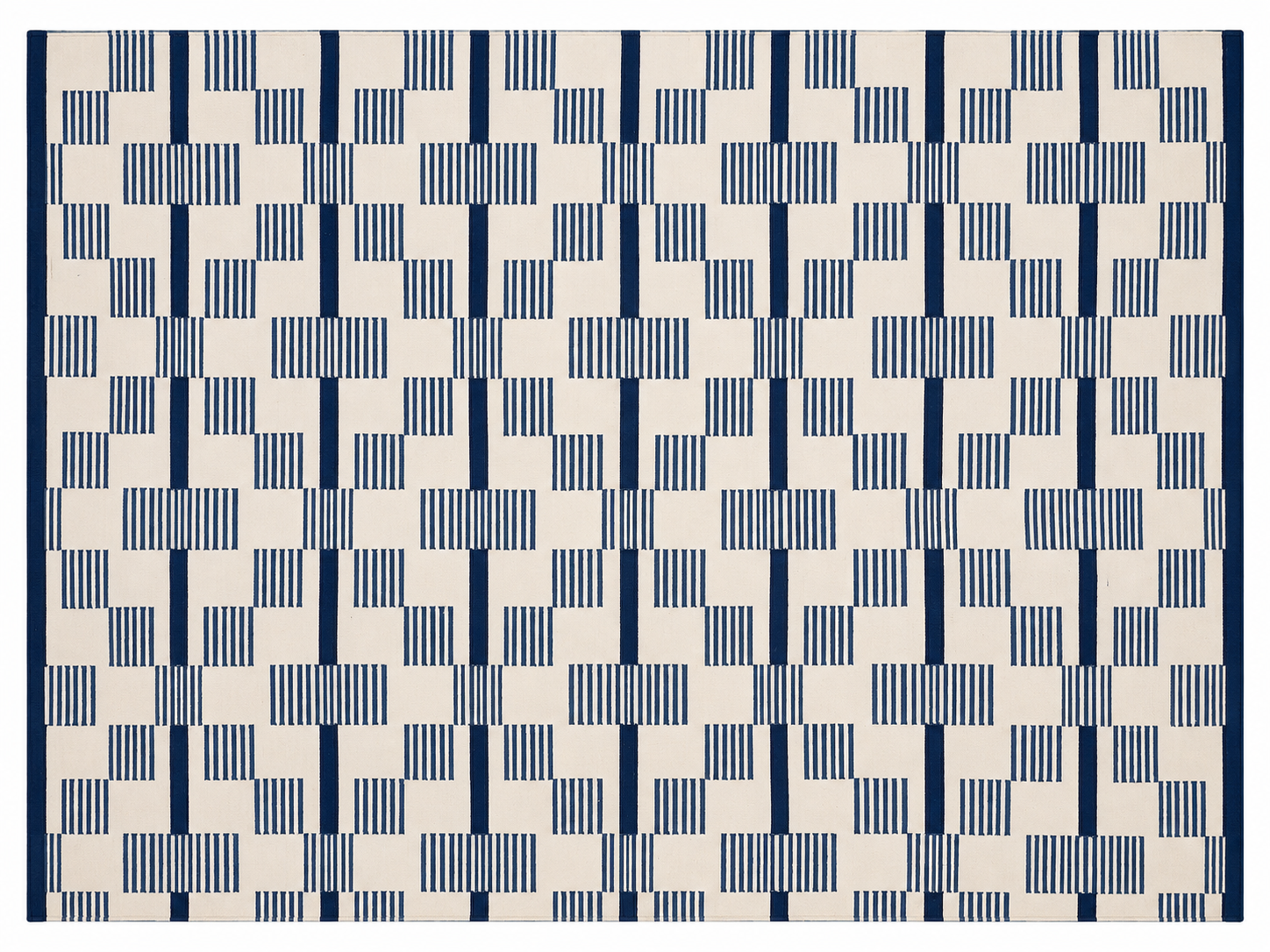 Modern Handmade Cotton Rug, 4x6 White And Blue Star And Dash Striped Rug-6846
