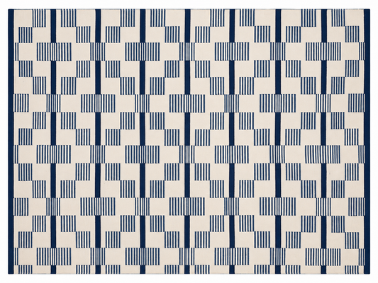 Modern Handmade Cotton Rug, 4x6 White And Blue Star And Dash Striped Rug-6846