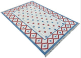 Modern Handmade Cotton Sky Blue, Cream And Terracotta Area Star Rug-6843
