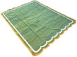 Modern Handmade Cotton Moss Green, Cream and Mustard Scalloped Rug-9667