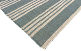 Modern Handmade Woolen Greyish Blue And White Striped Rug-6836
