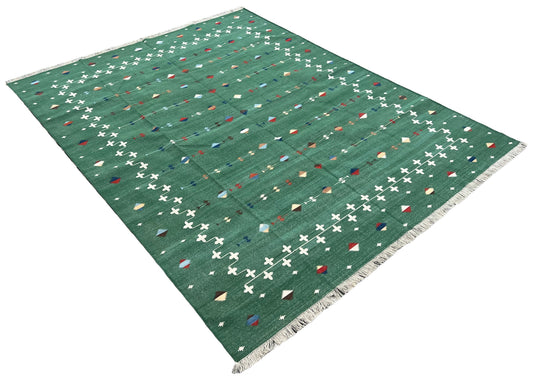 Modern Handmade Cotton Forest Green And White Shooting Star Rug-6814