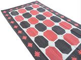 Modern Handmade Cotton Coral And Brown Geometric Tile Star Rug-6535