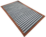 Modern Handmade Cotton Sky Blue, Gray And Terracotta Scalloped Striped Area Rug-6831
