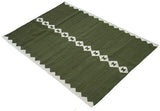 Modern Handmade Woolen Olive Green And White Diamond Rug-6845