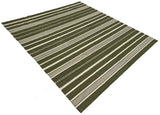 Modern Handmade Woolen Olive Green And White Striped Rug-6837