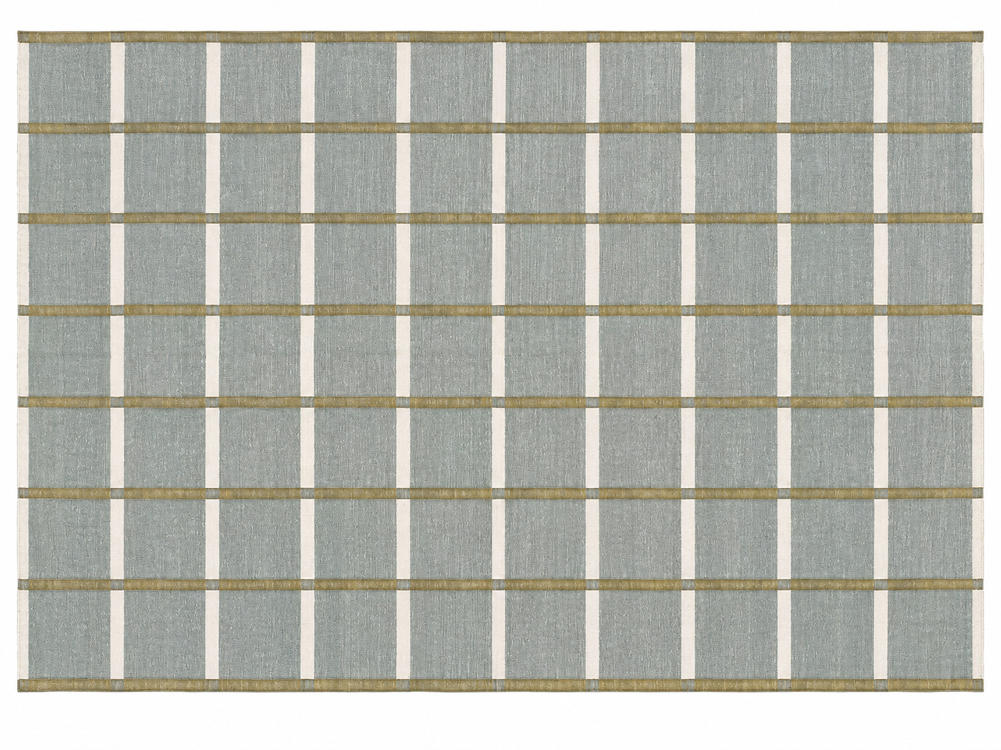 Modern Handmade Cotton Gray, Cream And Olive Green Windowpane Checked Area Rug-6853