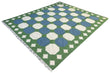 Modern Handmade Woolen Sky Blue, Green And Cream Swedish Tile Geometric Rug-6821
