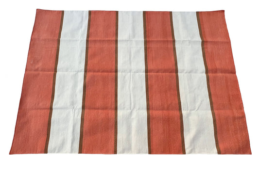 Modern Handmade Cotton Orange, Cream And Tan Striped Area Rug-6812
