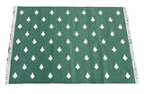 Modern Handmade Cotton Forest Green And White Leaf Patterned Area Rug-6851