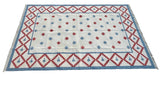 Modern Handmade Cotton Sky Blue, Cream And Terracotta Area Star Rug-6843