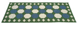 Modern Handmade New Zealand Wool Moss Green, Cream And Sky Blue Geometric Runner-6838