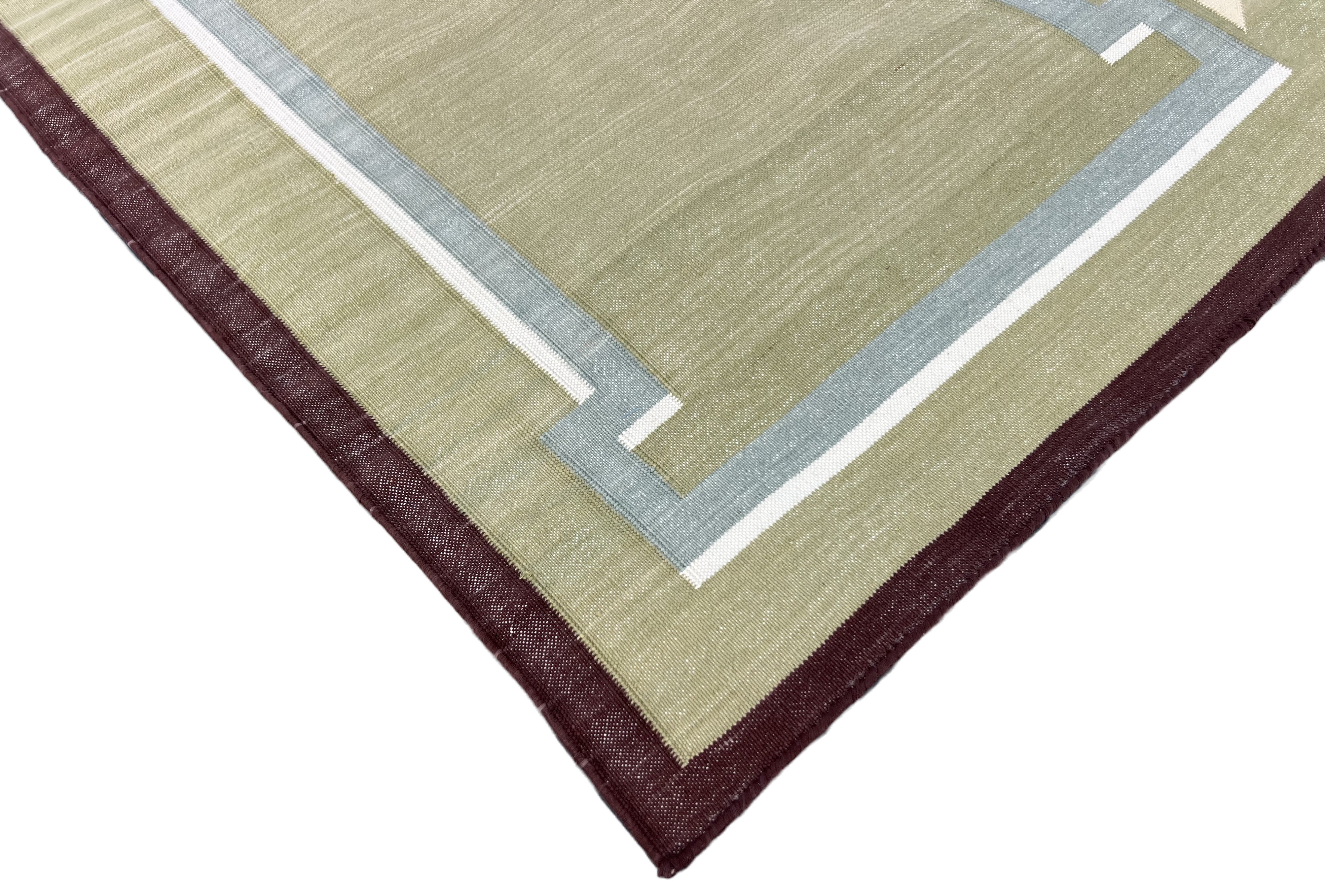 Modern Handmade Cotton Olive Green, Cream And Wine Color Fish Pattern Runner-6847