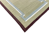Modern Handmade Cotton Olive Green, Cream And Wine Color Fish Pattern Runner-6847