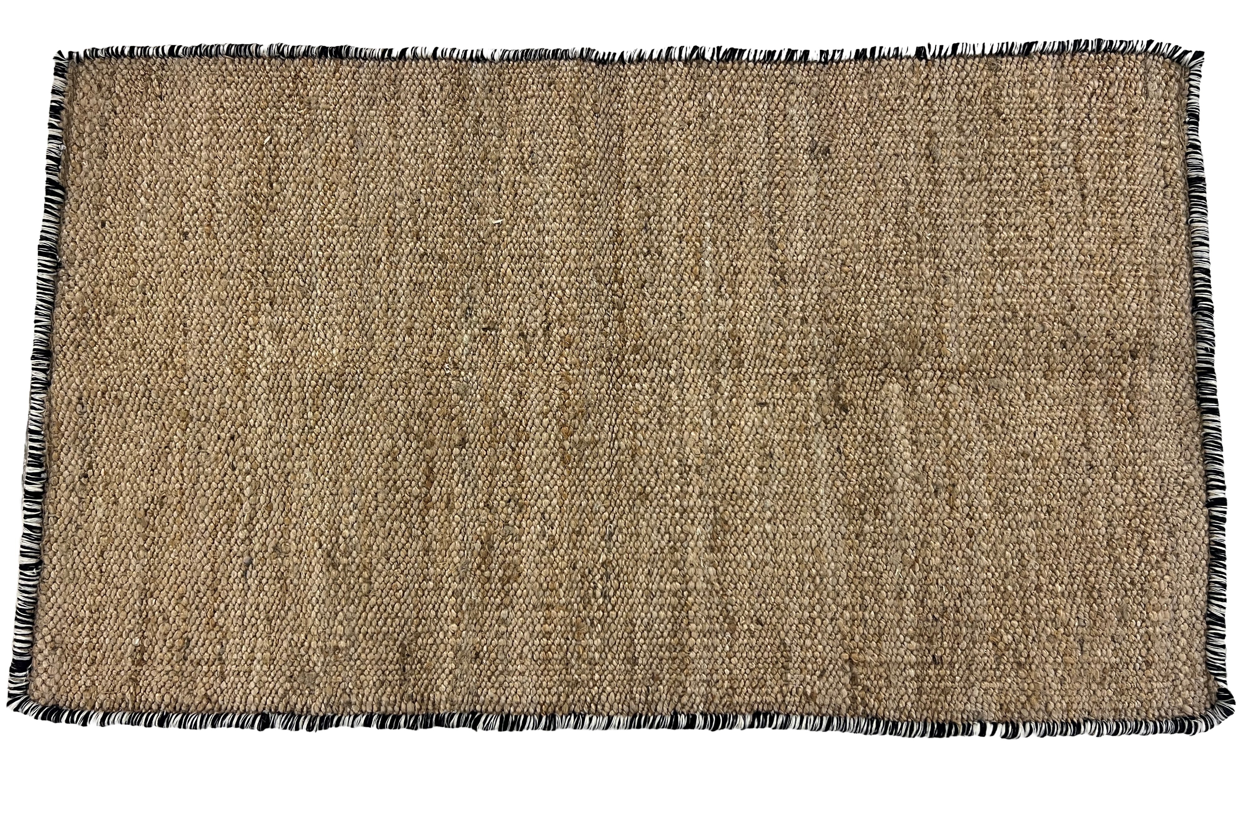 Modern Handwoven Natural Jute Kilim Rug with New Zealand Wool Border -8051