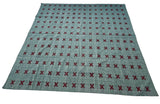Modern Handmade Woolen Turquoise Blue And Burgundy Cross Pattern Rug-6804