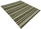 Modern Handmade Woolen Olive Green And White Striped Rug-6837