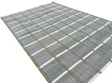 Modern Handmade Cotton Gray, Cream And Olive Green Windowpane Checked Area Rug-6853