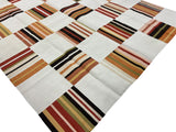 Modern Handmade Cotton Rug, 90"x105" Cream, Red Tile Striped Rug-6802