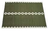 Modern Handmade Woolen Olive Green And White Diamond Rug-6845