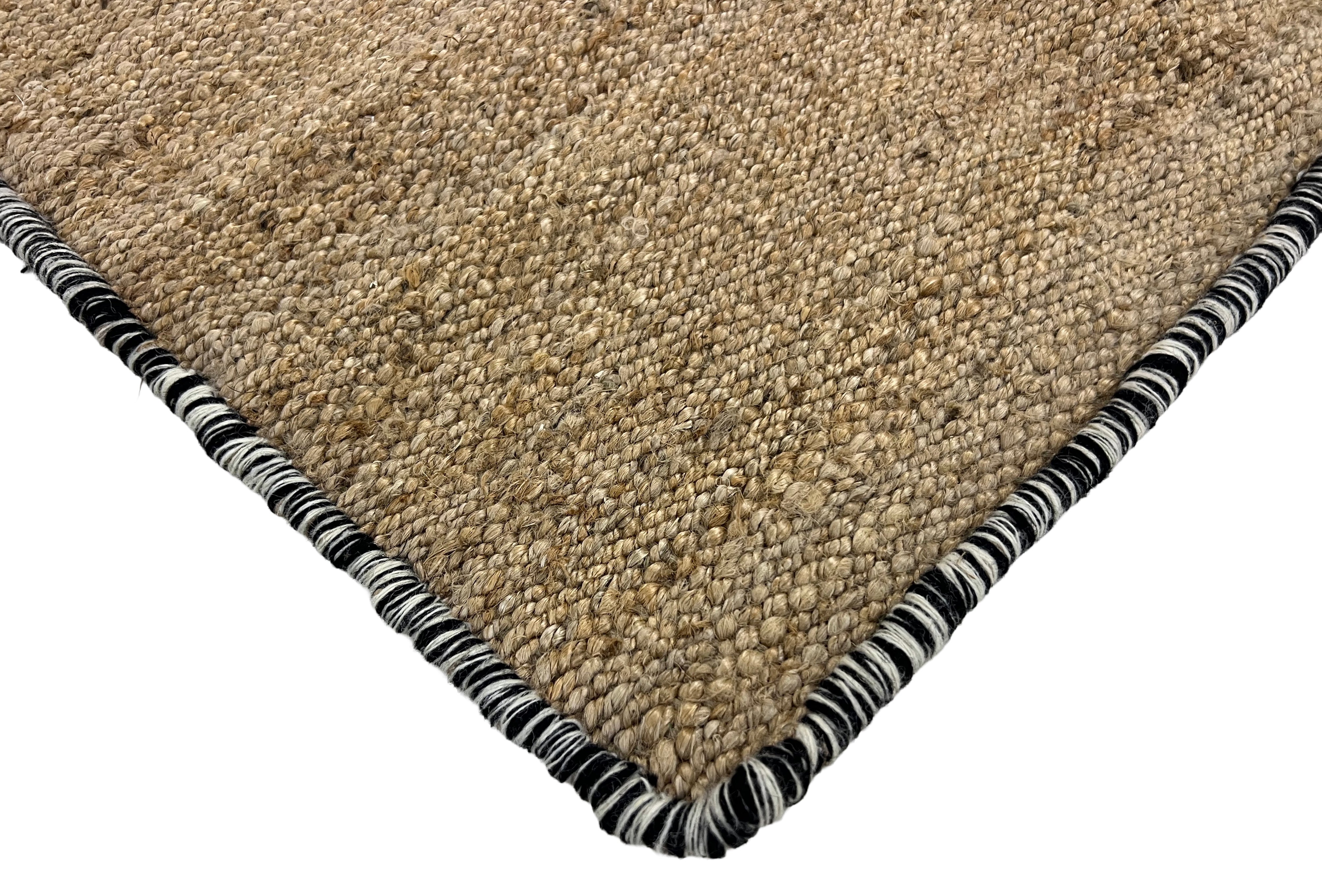 Modern Handwoven Natural Jute Kilim Rug with New Zealand Wool Border -8051