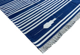 Modern Handmade Cotton Indigo Blue And White Striped Area Rug-6826