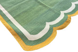 Modern Handmade Cotton Moss Green, Cream and Mustard Scalloped Rug-9667