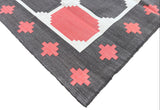 Modern Handmade Cotton Coral And Brown Geometric Tile Star Rug-6535