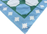 Modern Handmade Cotton Sky Blue And Green Geometric Swedish Star Rug-6813