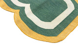 Modern Handmade Cotton Rug, 2x8 Green And Mustard Dhurrie Runner -9668