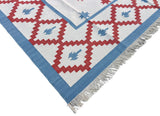 Modern Handmade Cotton Sky Blue, Cream And Terracotta Area Star Rug-6843
