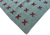 Modern Handmade Woolen Turquoise Blue And Burgundy Cross Pattern Rug-6804