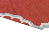 Handmade Cotton Terracotta, Cream And Sky Blue Round Scalloped Rug -9669
