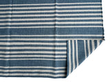 Modern Handmade Thick Woolen Sky Blue And White Striped Rug-6833