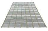 Modern Handmade Cotton Gray, Cream And Olive Green Windowpane Checked Area Rug-6853
