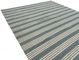 Modern Handmade Woolen Greyish Blue And White Striped Rug-6836