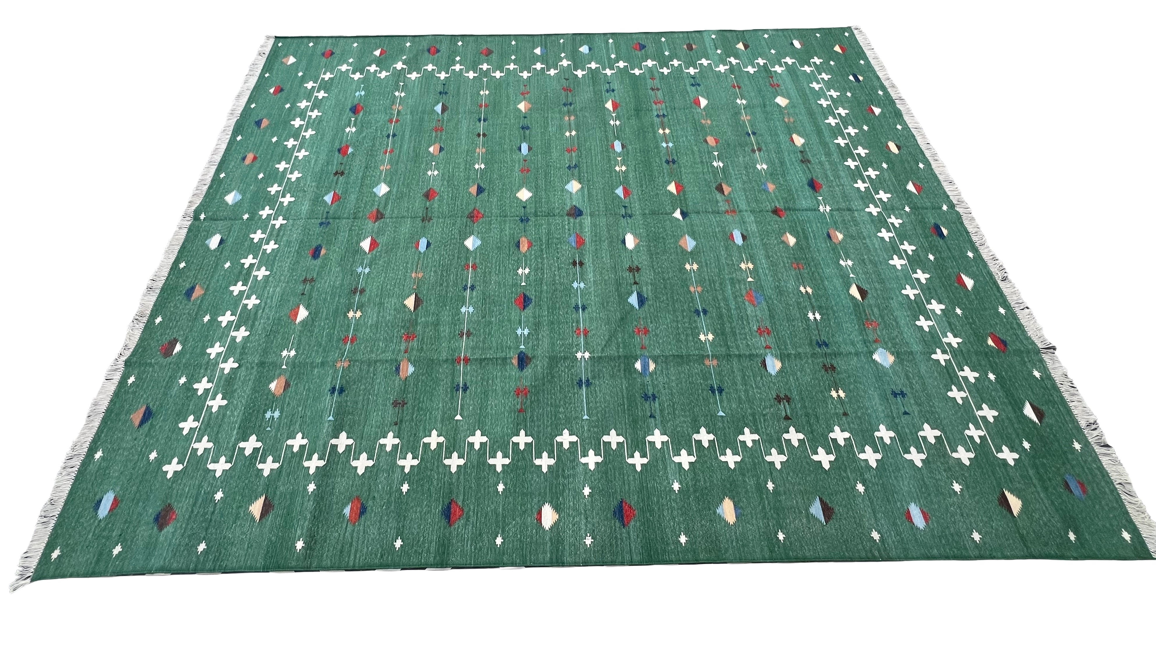 Modern Handmade Cotton Forest Green And White Shooting Star Rug-6814