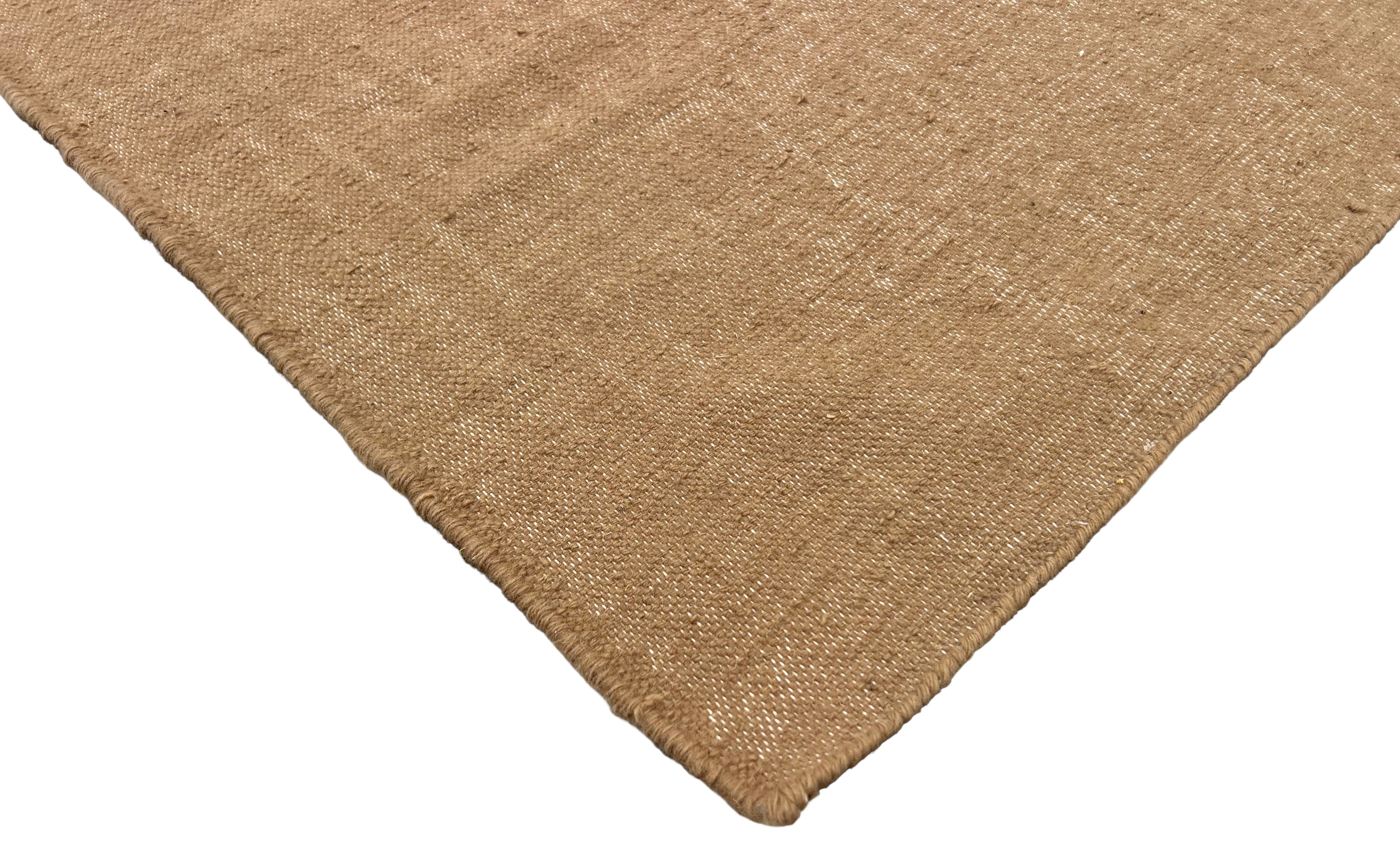 Modern Handmade New Zealand Wool Solid Beige Runner Dhurrie Rug - 6807