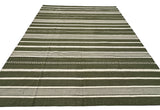 Modern Handmade Woolen Olive Green And White Striped Rug-6837