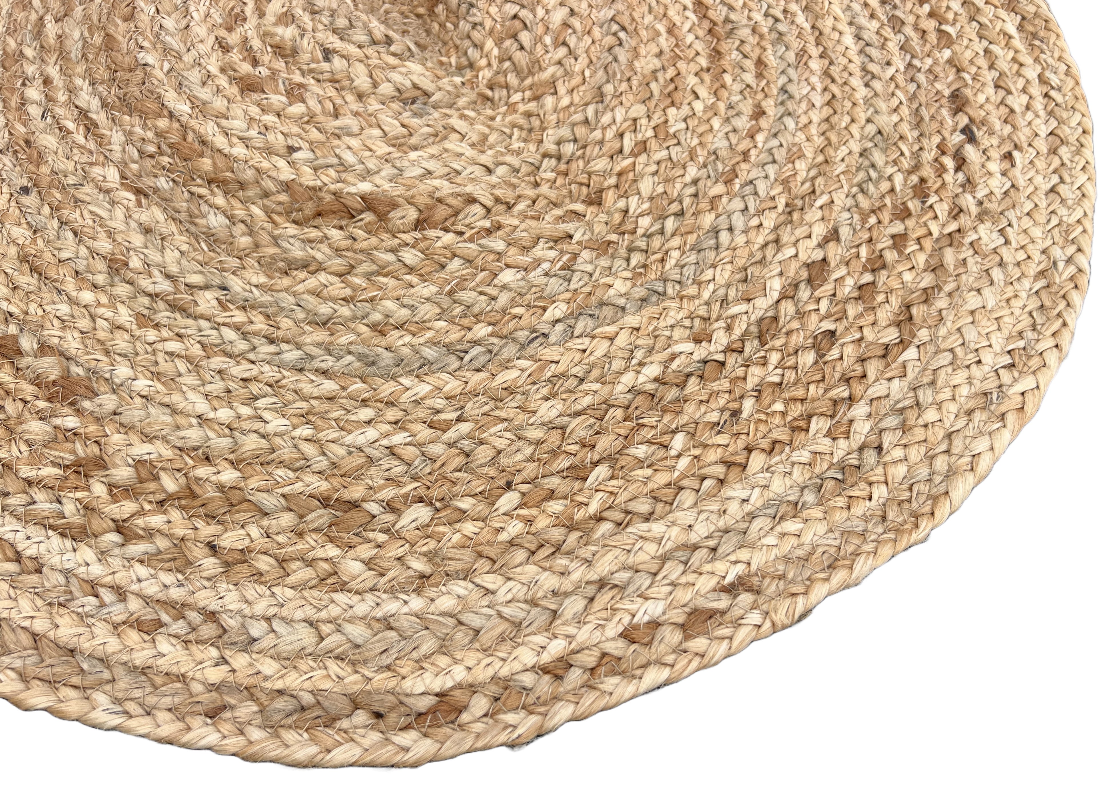 Modern Handmade Natural Jute Round Solid Rug Indian Dhurrie -8047