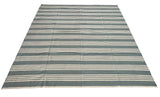 Modern Handmade Woolen Greyish Blue And White Striped Rug-6836
