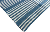 Modern Handmade Thick Woolen Sky Blue And White Striped Rug-6833